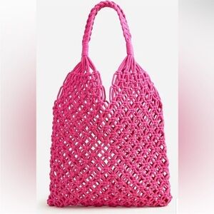 J.Crew Cadiz Hand Knotted Rope Tote Bag Fuchsia Pink Cotton